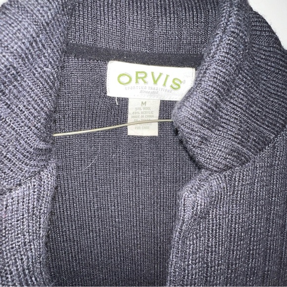 Orvis Cardigan Sweater Mens Sz L Navy Collar Button Front - Picture 5 of 6